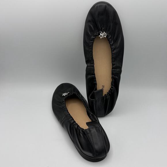 Free People Women’s Gemini Ballet Flats Black Leather Toe Charms Italy Size 9 - Picture 1 of 14